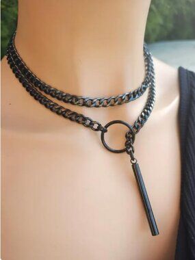 Black Stain Steel Lariat Y Necklaces Wrap Choker Necklace Punk Gothic Bar